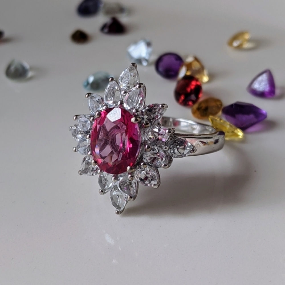 Genuine Pink Topaz & White Topaz Plat/Sterling